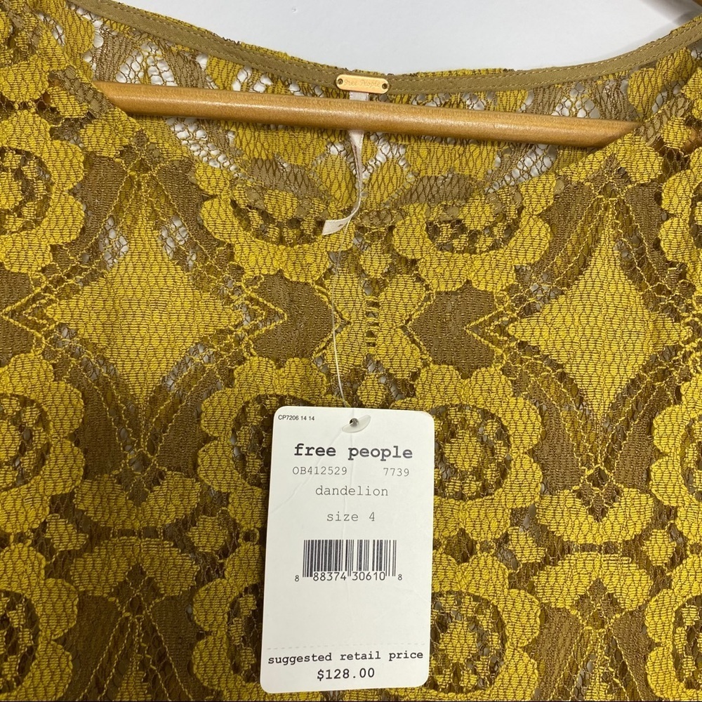 Free People 90s Walking to the Sun Dandelion Lace Dress Yellow/Mustard Sz 4 NWT - Picture 5 of 6